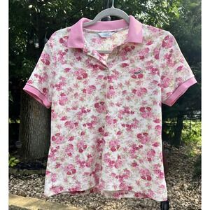 VTG Crocodile Sports Floral Polo Shirt Pink Roses Collared Sz 105 (L/XL) EUC Y2K